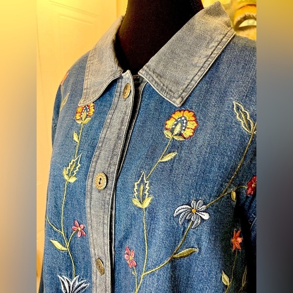 Vintage Embroidered Bobby Brooks Denim Pewter Button Front Jacket/Top w/pockets - Picture 7 of 10